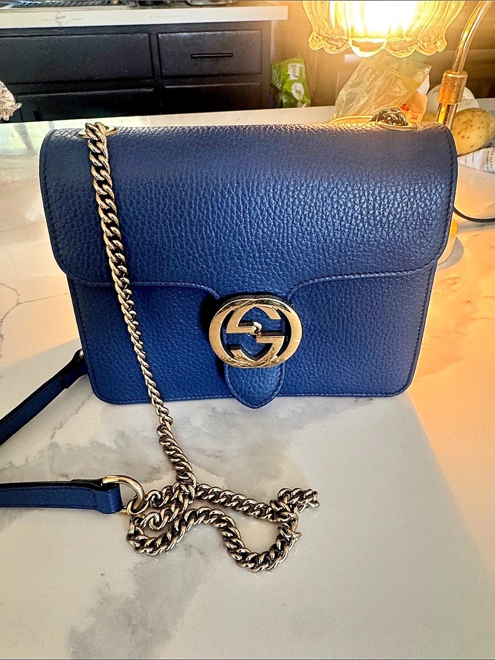 Gucci Interlocking G Top Handle Shoulder Bag Dollar Calfskin Blue